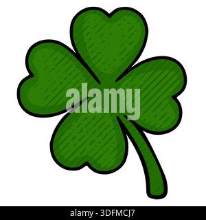 Grüne Schamrock-Vektor-Illustration mit strukturierter Füllung und fettgedruckter Umrandung Stock Vektor