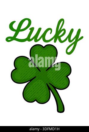 Festliches Vektorplakat zum St. Patrick's Day mit einem vierblättrigen Kleeblatt und „Lucky“-Text Stock Vektor
