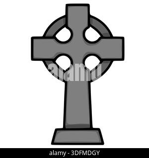 Einfache Vektorillustration eines grauen keltischen Kreuzes mit dicker schwarzer Umrandung. Stock Vektor