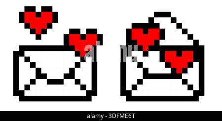 Retro-Pixelumschlag mit Herz in Arcade-Videospiel-Art-Stil, der digitale Valentinskunst-Konzept für 8-Bit-Spiel-Design-Vektor-Illustration schafft Stock Vektor
