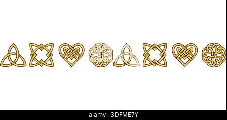 Goldenes keltisches Knoten-Vektor-Banner mit Triquetren und Herzformen Stock Vektor