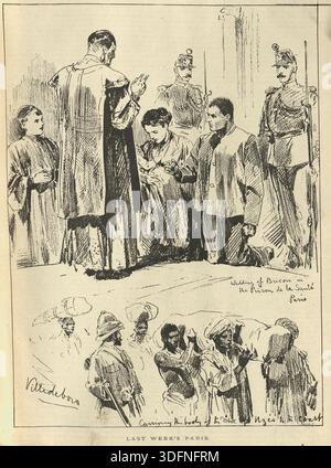 Die Hochzeit des Anarchisten Fernand Bricout, bekannt als „Bricou“ im Gefängnis La Santé in Paris, und der Leichnam von Trägern getragenen Leichnam von Jacques de Crussol, 13. Herzog von Uzès, starb am 20. Juni 1893, 19. Jahrhundert 1893 im portugiesischen Protektorat Cabinda an Ruhr Stockfoto