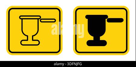 Dieses Bild zeigt zwei Ikonen aus Mörtel und Pistill in auffälliger Schwarz-Gelb-Farbgebung, perfekt für kulinarische oder pharmazeutische Themen. Stock Vektor