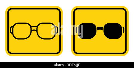 Dieses Bild zeigt eine grafische Darstellung von Sonnenbrillen in zwei unterschiedlichen Stilen auf einem hellgelben Hintergrund, die Kreativität und modernes Design zum Ausdruck bringen Stock Vektor
