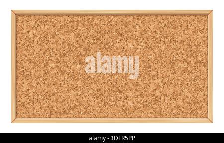 Realistische Kork Bulletin Vektorbrett mit einem hölzernen rechteckigen Rahmen und gesprenkelten Textur, die echte Kork Pinboards nachahmt. Büro, Informationsdurchsagen im Klassenzimmer, Schul-Notizboard-Vorlage Stock Vektor