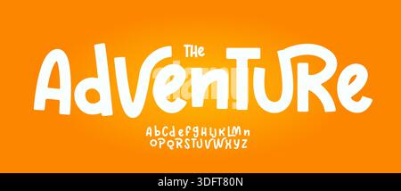 Adventure font moderner Hüpfburgen-Schriftsatz, lebhaft freundliches Alphabet. Verspielte, fröhliche Briefe im mexikanischen Stil von Los Muertos für Menüs, Etiketten, Schilder und Anzeigen Stock Vektor