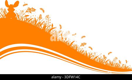 Ostern Silhouette mit Häschen, Gras, Blume und Schmetterling, Vektor isoliert auf weißem Hintergrund Stock Vektor