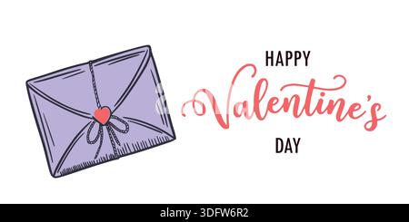 Umschlag mit einem roten Herzsiegel neben dem Text zum valentinstag auf weißem Hintergrund Stock Vektor