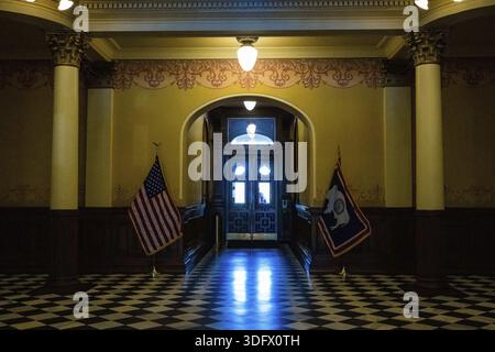 Wyoming, WY, USA - 10. Mai 2022: Das riesige Naturschutzgebiet des Wyoming State Capitol Stockfoto