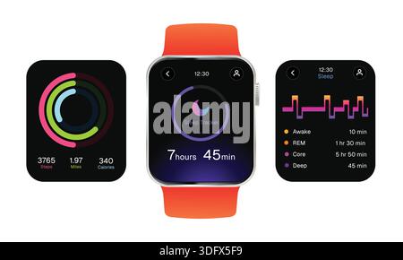 Set Screen Sleep Tracker Datendiagramme Smart Watch Gesundheit und Wellness App Benutzeroberfläche Design Präsentationen medizinische Infografiken Stock Vektor