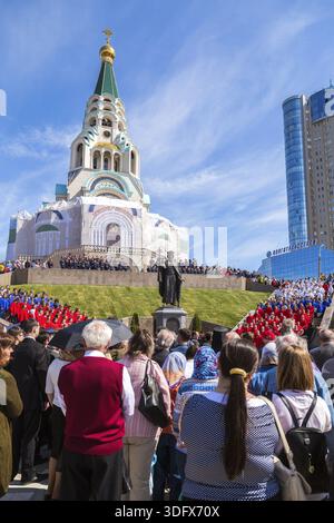 Samara, Russland - 6. Mai 2018: die Zeremonie der Eröffnung eines Denkmal der Heiligen Sophia Prinz Wladimir in der Nähe der Kathedrale der Weisheit Gottes Stockfoto