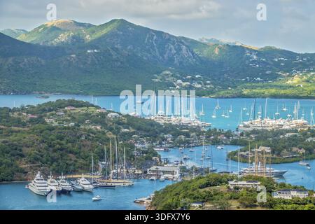 Blick auf English Harbour von Shirley Heights Antigua West Indies Stockfoto