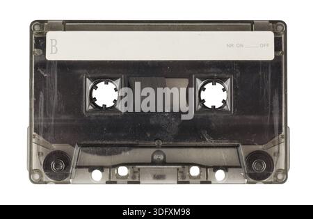 Transparente kompakte Vintage-Kassette isoliert auf weißem Hintergrund Stockfoto