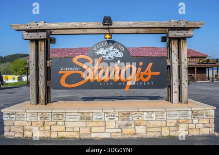 Sturgis, SD, USA - 29. Mai 2019: Ein einladendes Schild am Eingang des Preserve Parks Stockfoto