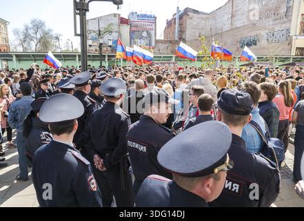 Samara, Russland - 5. Mai 2018: Opposition Kundgebung vor Präsident Wladimir Putins Eröffnungsfeier Stockfoto