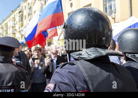 Samara, Russland - 5. Mai 2018: Opposition Kundgebung vor Präsident Wladimir Putins Eröffnungsfeier Stockfoto