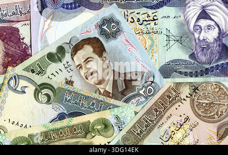 Aus alten verschiedene Banknoten des Irak Geld Hintergrund Stockfoto