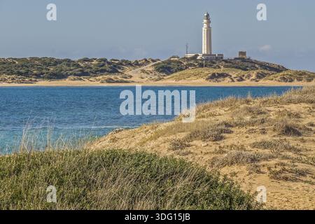 Cape Trafalgar Lighthouse, Los Canos de Meca, Provinz Cadiz, Spanien Stockfoto