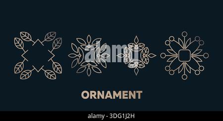 Handgezeichnete Vintage-goldene Verzierungen, Rollen, Trennwände, Kränze, Rahmen. Set mit Blumenschmuck. Vektor-handgezeichnete Illustration für Stock Vektor