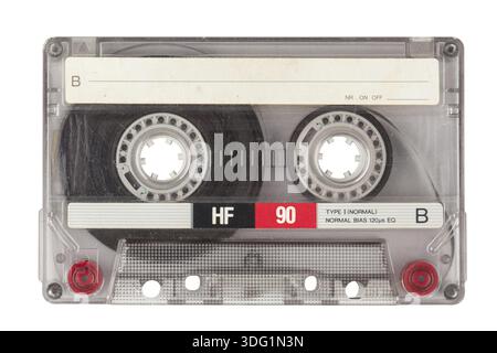 Transparente kompakte Vintage-Kassette isoliert auf weißem Hintergrund Stockfoto