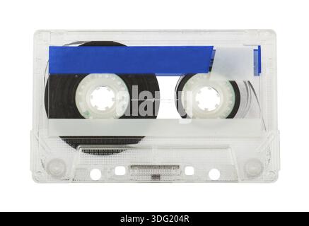 Transparente Audiokassette isoliert auf weißem Hintergrund Stockfoto