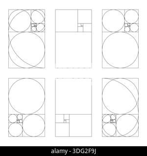 Vertikale Fibonacci Zahlen Array Set aus 6 Elementen. Vorlage für Harmonie-Proportionen des Goldenen Verhältnisses. Stock Vektor