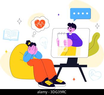 Mental Health Therapy Session Vektor Illustration, die unterstützende Beratung, emotionale Heilung und professionelle psychologische Versorgung in einem Hintergrund zeigt Stock Vektor