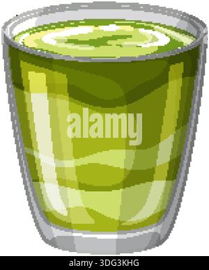 Eine flache Vektor-Illustration eines mehrschichtigen grünen Matcha Latte Drinks in einem klaren Glas Stock Vektor