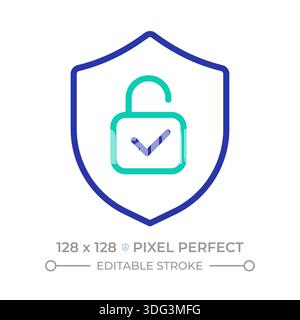 Verifiziertes Symbol für Sicherheitspixel Perfect mit zwei Farblinien Stock Vektor