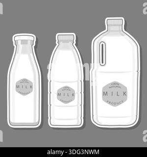 Illustration zum Thema schöne Plastikflaschen mit weißer Milch, flüssige nützliche Milch in Plastikflaschen, Set Plastikflaschen für natürliche Milch zum Verkauf i Stock Vektor