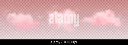 Pinke Wolke mit realistischen weichen, flauschigen Formen, isoliert auf Transparent. Traumhafte Himmelselemente mit Zuckerwatte und sanftem Verlauf. Romantische Wolken bei Sonnenuntergang für valentinstag-Design Stock Vektor