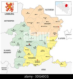 Verwaltungskarte der belgischen Provinz Limburg Stockfoto