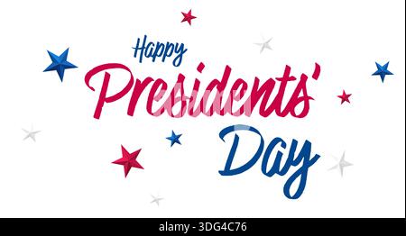President Day Lettering Text mit 3D roten und blauen Sternen auf isoliertem Hintergrund, Happy Presidents Day Typografie Text Vektor Illustration, USA Feiertag Stock Vektor