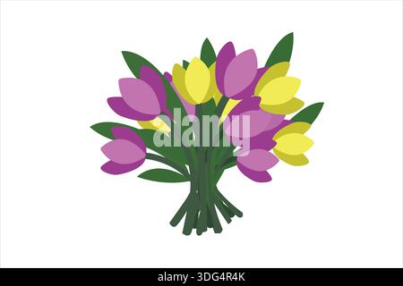 Bunte Tulpenstrauß-Illustration auf weißem Hintergrund Stock Vektor
