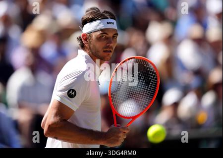 Aktenfoto vom 11-07-2025 von Taylor Fritz. Das Warten auf einen US-Amerikaner, der einen Slam-Einzeltitel gewinnt, geht in ein 23. Jahr, wobei Fritz der einzige Spieler seit Andy Roddick ist, der ein Finale erreicht hat. Ausgabedatum: Donnerstag, 15. Januar 2026. Stockfoto