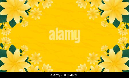 Gelber Blumenhintergrund mit blühenden Blumen und Kopierraum für Frühlingsverkauf oder Frauentag. Stock Vektor