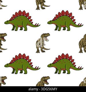 Nette Dinosaurier Muster Vektor Illustration - Stegosaurus und Tyrannosaurus Rex Stock Vektor