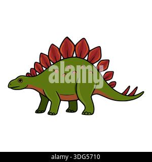 Vektor - niedliche grüne Stegosaurus Dinosaurier-Illustration mit roten Platten, isoliert auf weiß Stock Vektor