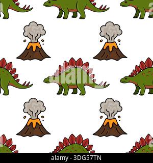 Entzückende Dinosaurier und Vulkan nahtlose Muster Vektor Illustration für Kinder Stock Vektor
