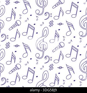 Notenblätter weiß-violett umranden ein einfaches, nahtloses Muster Stock Vektor