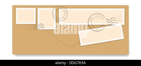 Kraftumschlag mit Vintage-Stempel und Stempel, Briefmarken Vintage Rough Siegel, Briefmarken mit perforierten Kanten Stock Vektor