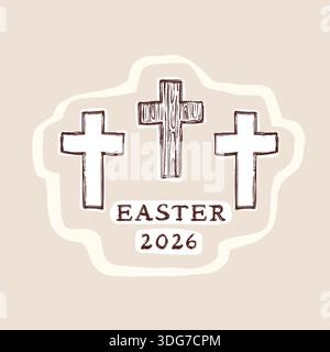 Karfreitag 2026 religiöse christliche ostersymbole mit Kalvarienkreuzen, Dornenkrone, Jesus-Nägel-Symbol-Set. Handgezeichnetes isoliertes Vektormotiv Stock Vektor