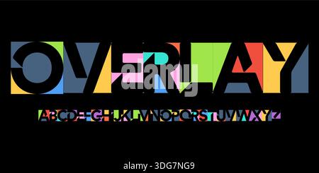 Ausschnitt negativer Raum Schriftart Logo Alphabet Farbe Geometrische Blöcke Briefsatz Moderne Typografie, kreatives Typografie Design für Poster-Überschrift, Typ Stock Vektor