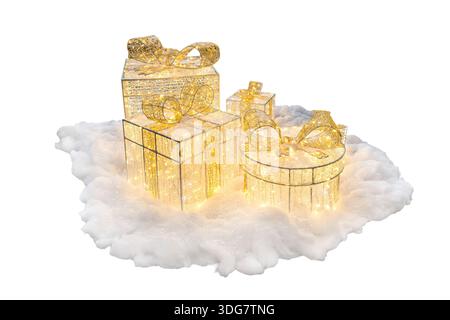 Hell beleuchtete Pakete und Präsentationen Weihnachtsdekoration, USA Stockfoto