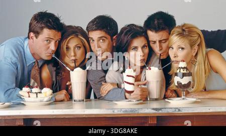 FRIENDS NBC TV-SERIE 1994-2004. Von links: Matthew Perry, Jennifer Aniston, David Schwimmer, Courtney Cox, Matt LeBlanc, Lisa Kudrow. Foto: NBC Stockfoto