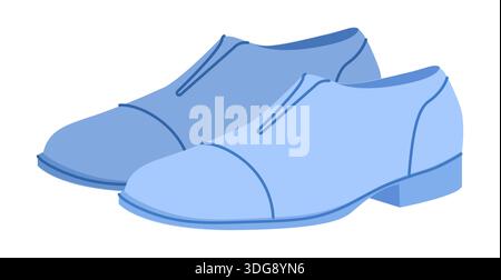 Kleid Schuh Herren blau formell flaches Paar. Klassischer Lederanzug zum Schnüren Schuhe eleganter Bürostil. Technische Mode Illustration CAD Modell Skizze Vektor Frauen Unisex isoliert. Stock Vektor