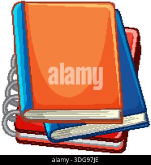 Eine lebendige Vektor-Illustration von gestapelten orangen, blauen und roten Notizbüchern auf weißem Hintergrund Stock Vektor