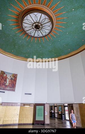 Miami Beach Florida, South Beach, Hauptpostamt, Art déco-Deckengemälde, Sonnenschliff, Innenarchitektur, dekorative Decke, historische Kunstwerke, Fede Stockfoto