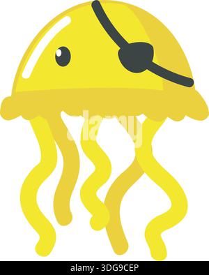 Niedliches Piratenquallen-Tier im Augenpflaster-Vektor. Lustige Fischtier-Ikone. Ozean, Meer Unterwasser Zeichentrickfigur Illustration isoliert auf weißem Hintergrund Stock Vektor