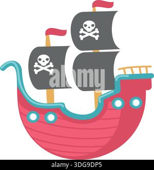 Piratenschiff-Vektor. Zeichentrickfilm Segel Boot Symbol Illustration. Isoliertes hölzernes Segelboot, Korsaarkaravell auf weißem Hintergrund Stock Vektor